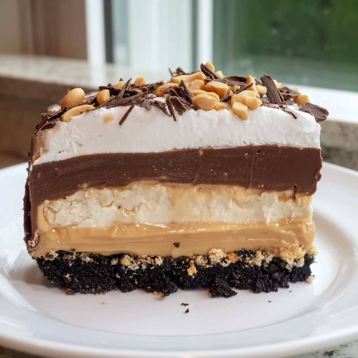 Velvety Peanut Butter Layered Delight showcasing luscious peanut butter chocolate and cookie layers