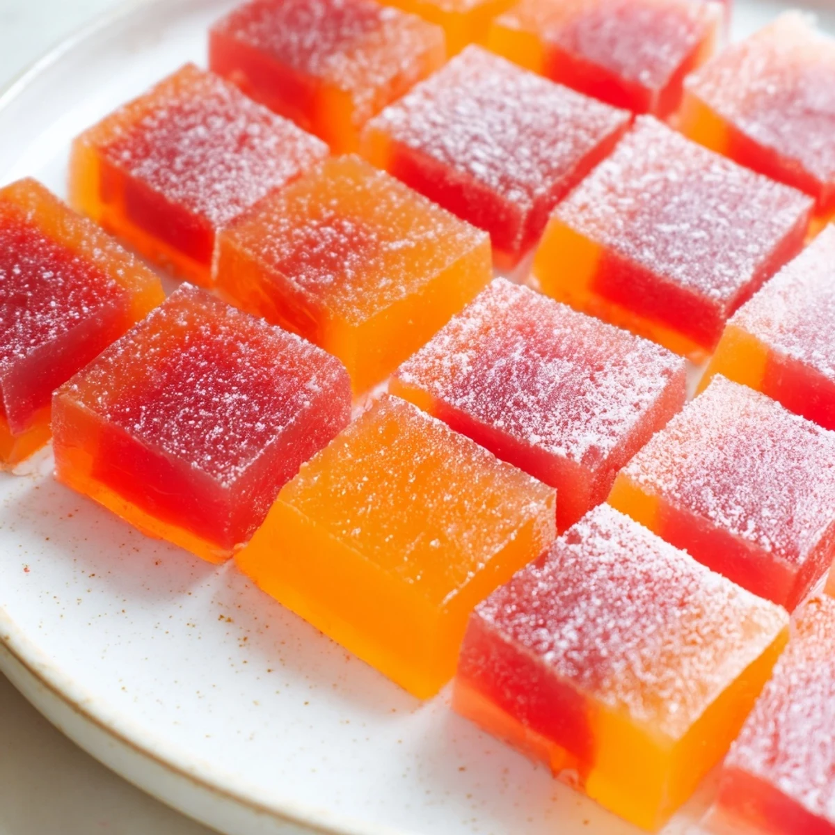 Colorful collagen fruit jellies popping out of silicone molds with steam rising from a saucepan nearby