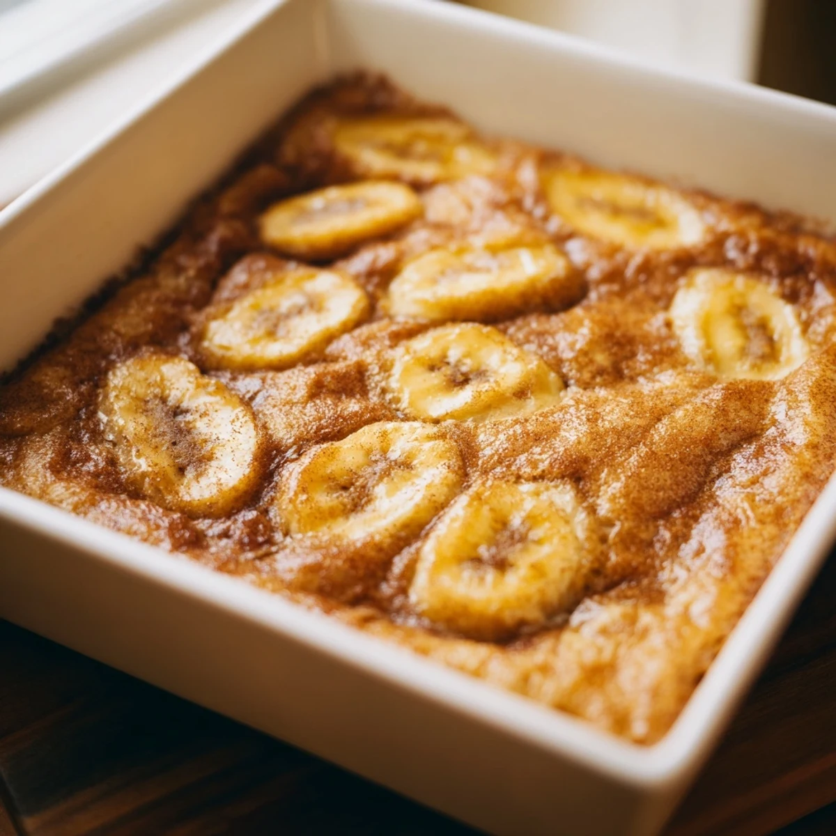 Golden brown Southern Banana Cobbler bubbling with sweet caramelized fruit filling.  
