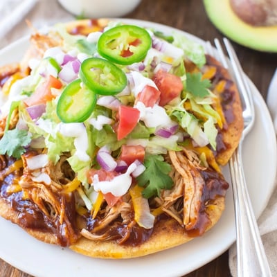 Sweet Smoky BBQ Chicken Tostadas